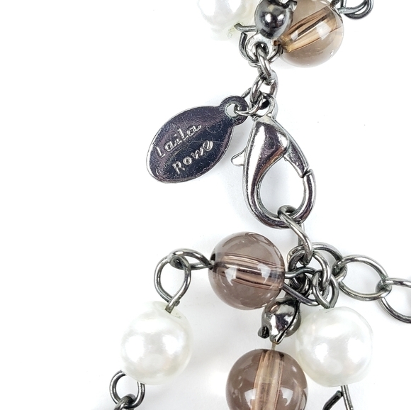 Laila Rowe Multi Strand Shell Glass Pearl Beaded Necklace Adjustable Silver Tone - Picture 8 of 10